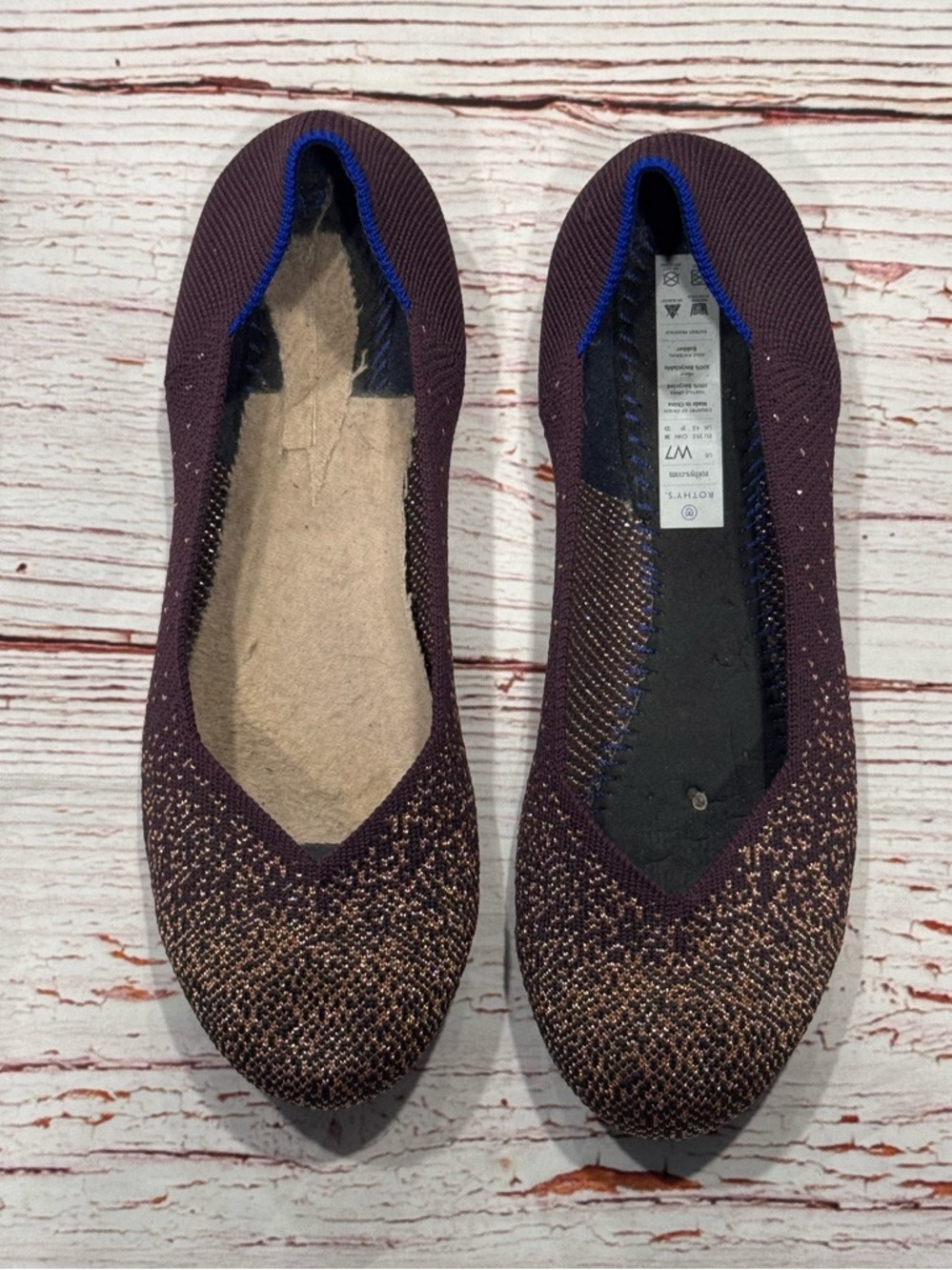Rothy’s The Flat in Eggplant Rose Gold Metallic Sz 7 - Picture 2 of 9